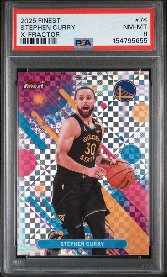 2025 Topps Finest #74 Stephen Curry X-Fractor PSA 8