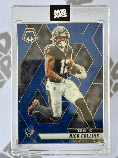 Nico Collins – Blue Mosaic Disco No Huddle Parallel /99 | 2025 Panini Mosaic Football (Houston Texans)