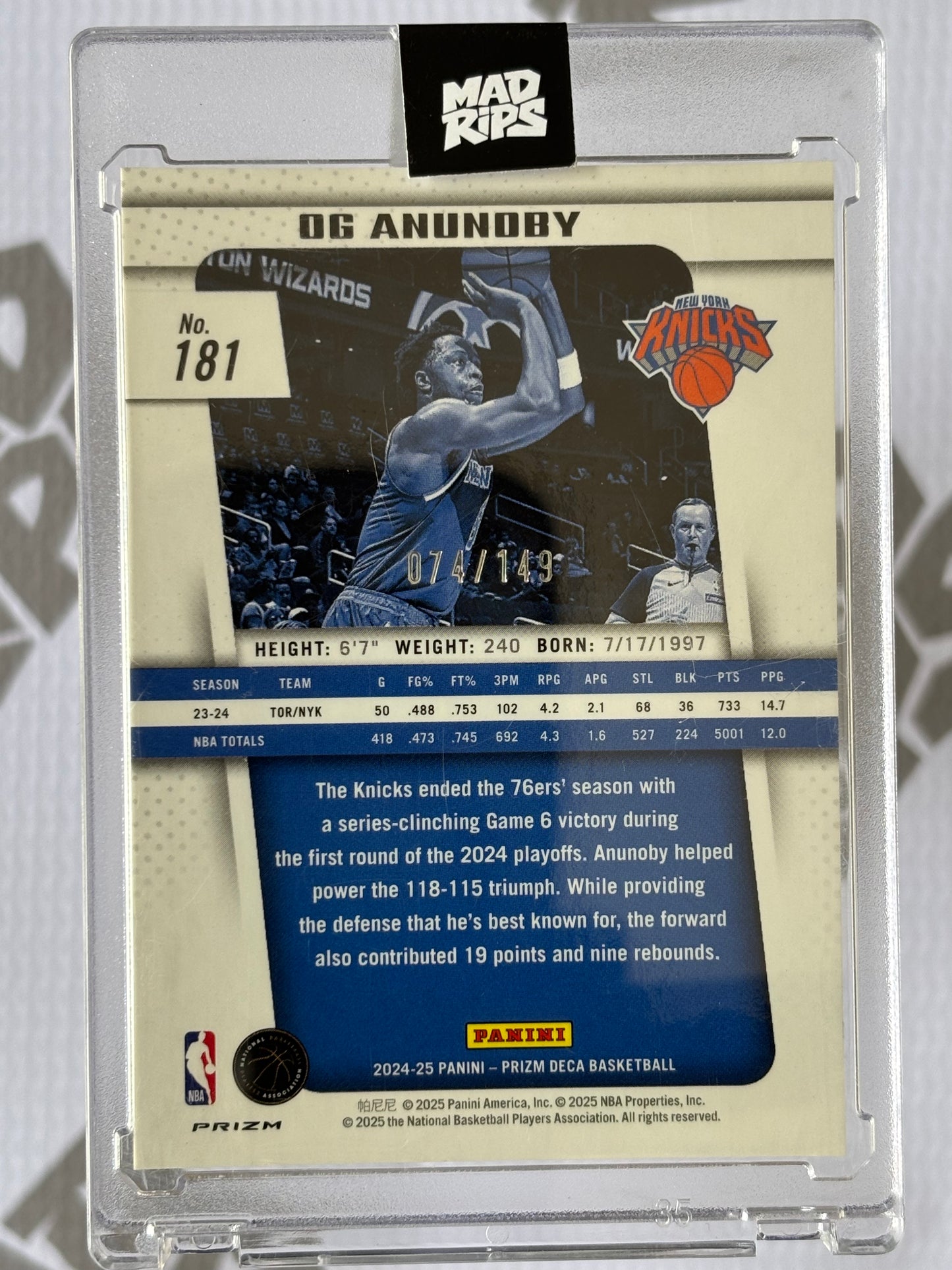 OG Anunoby Blue Prizm /149 – Panini Prizm Deca Basketball
