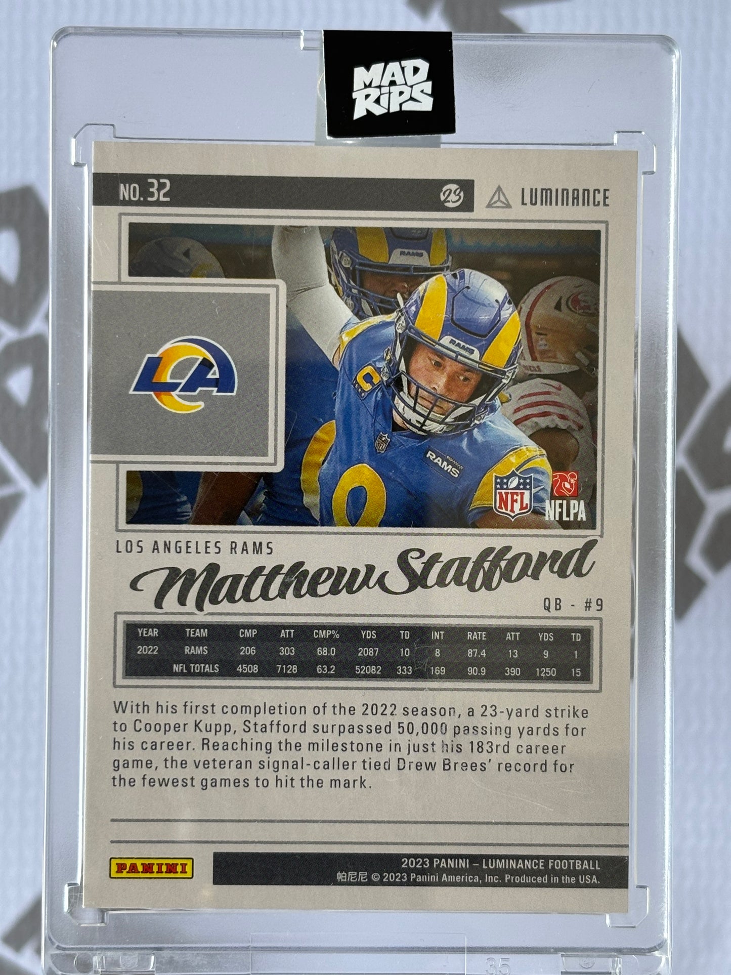 Matthew Stafford 2023 Panini Luminance #32 – Los Angeles Rams