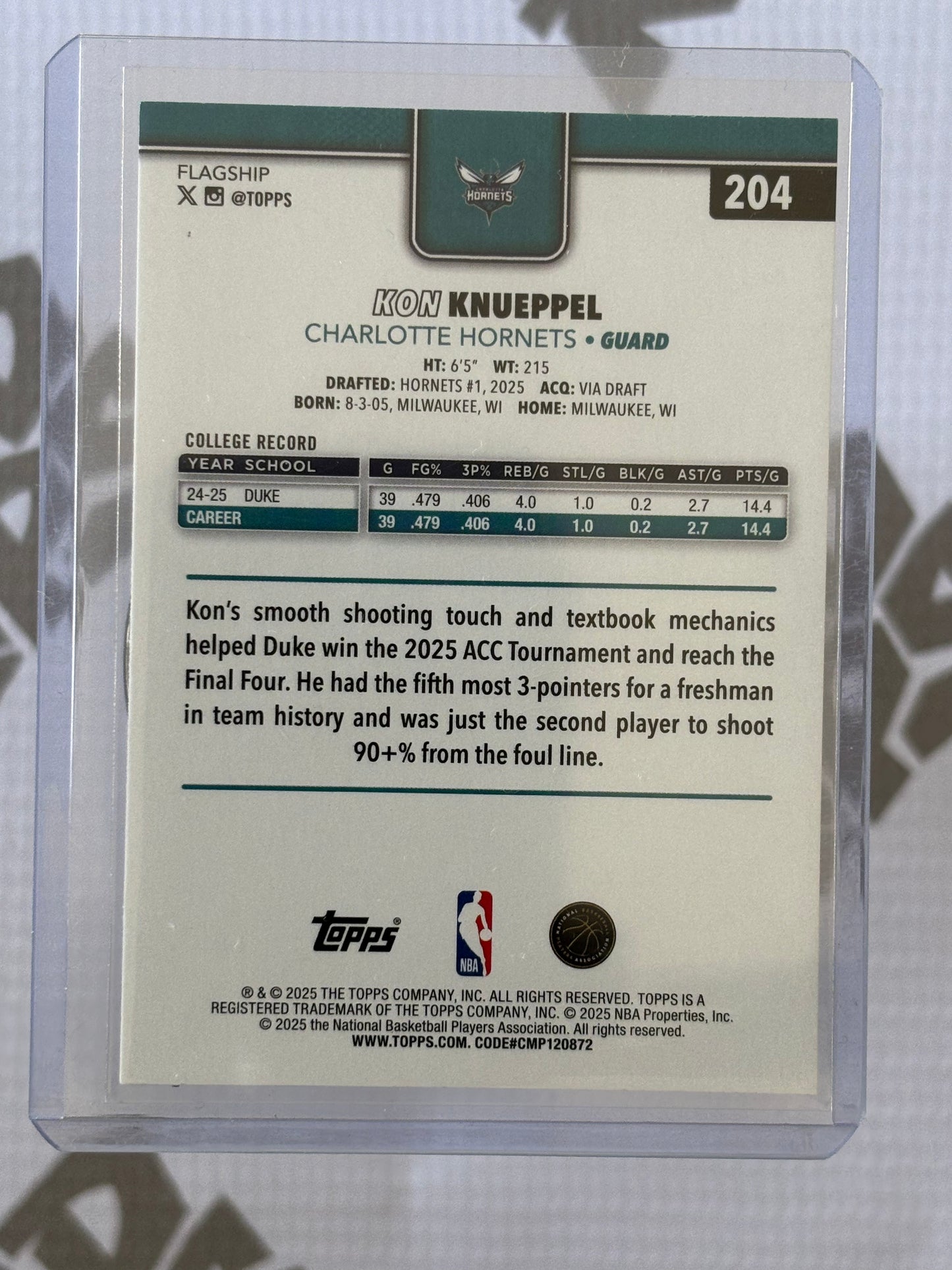 Kon Knueppel Rookie Card Topps RC – Charlotte Hornets