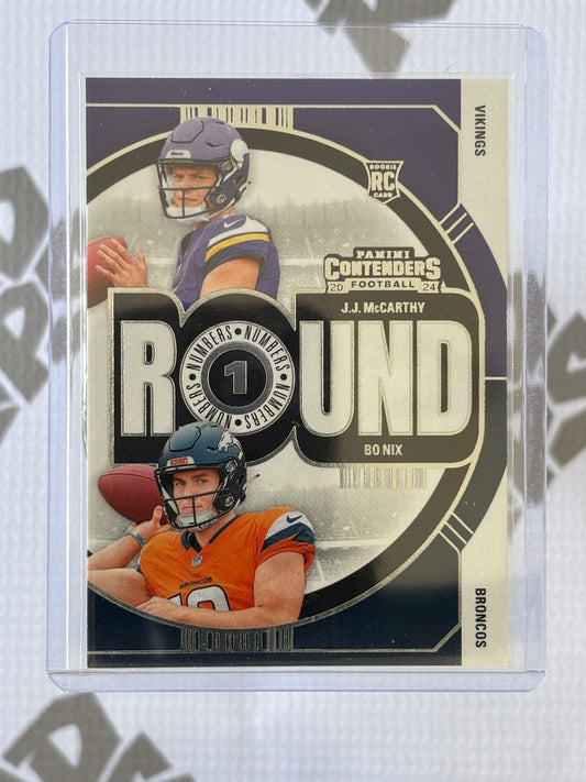 J.J. McCarthy & Bo Nix Round Numbers RC – 2024 Panini Contenders Football (Vikings/Broncos)
