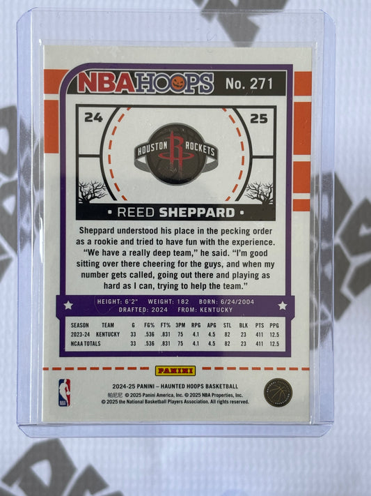 Reed Sheppard RC – 2024-25 Panini Haunted Hoops Orange Pumpkins (Houston Rockets)